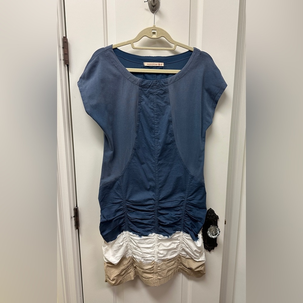 Ombré styled knit dress in blue, tan and cream.